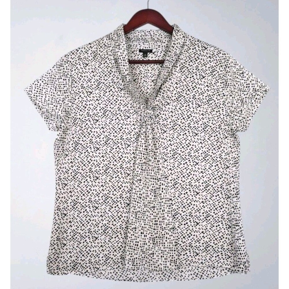 Talbots Blouse Womens 18 Ivory Beige Abstract Dot Print 100% Silk Short Sleeve